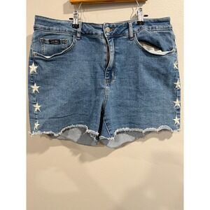 Judy Blue Cut-Off Shorts Women 2XL Blue Denim Stretch Embroidered Star 5 Pockets